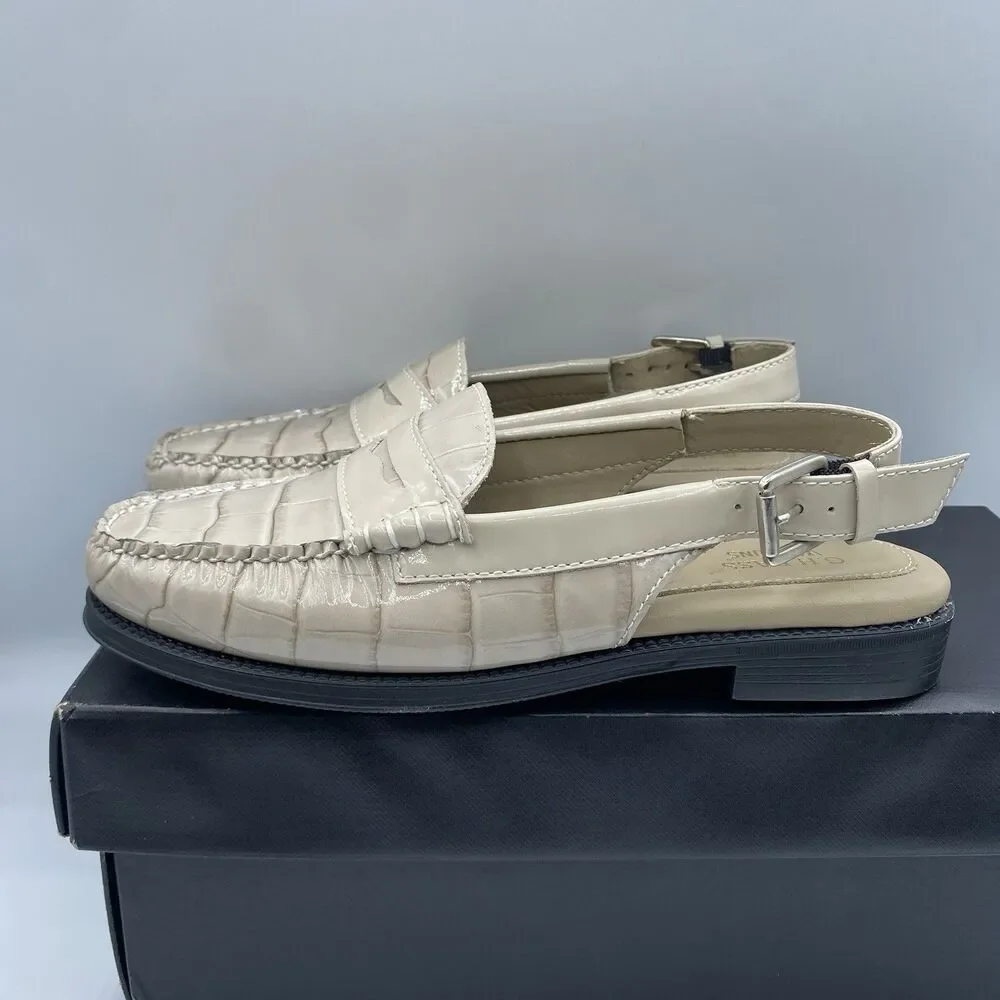 GH Bass Weejuns Whitney Slingback Shoes Womens 6.5M Croco Beige Grey Patent NWB